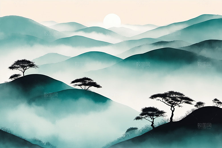 水墨唯美细腻装饰画