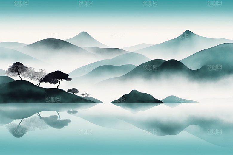 水墨山水细腻装饰画
