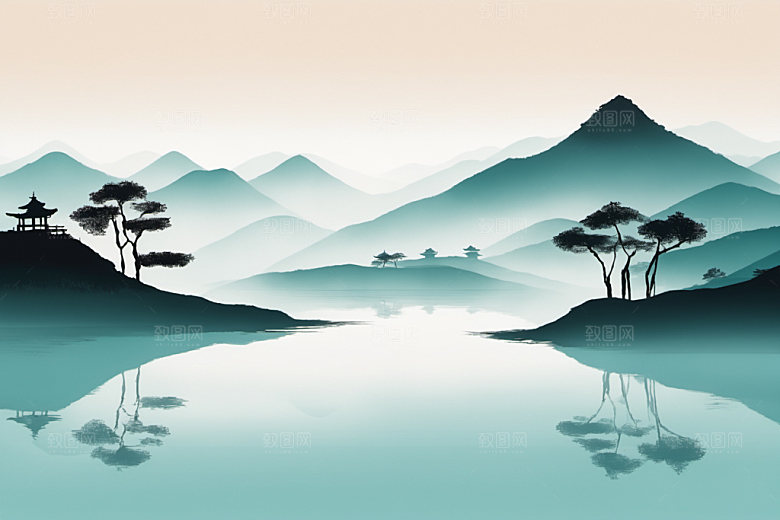 水墨细腻山水装饰画