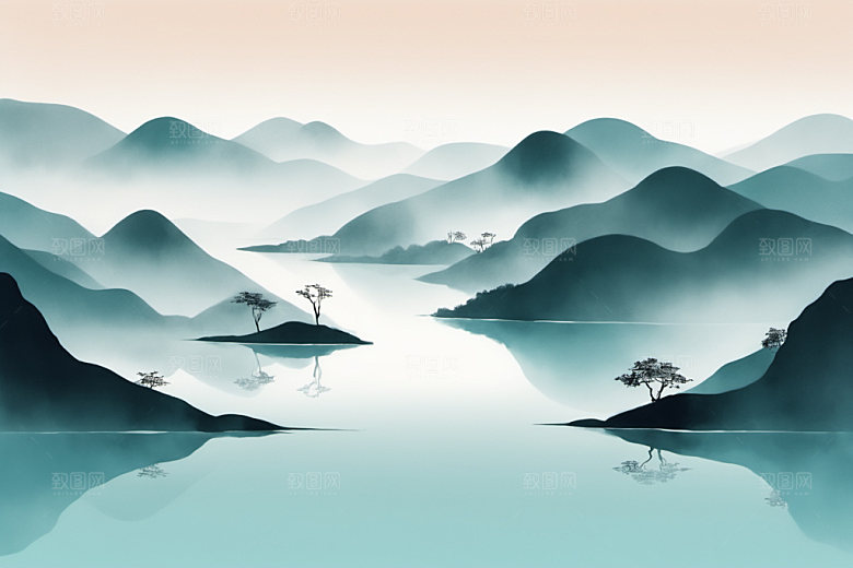 水墨山水唯美装饰画