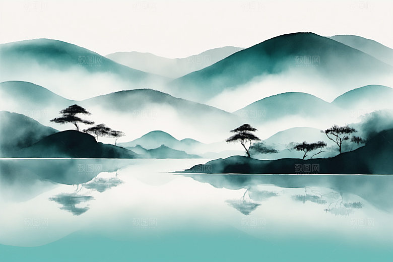 水墨山水细腻装饰画