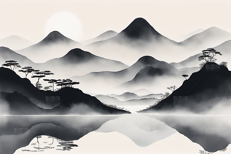 水墨唯美细腻装饰画