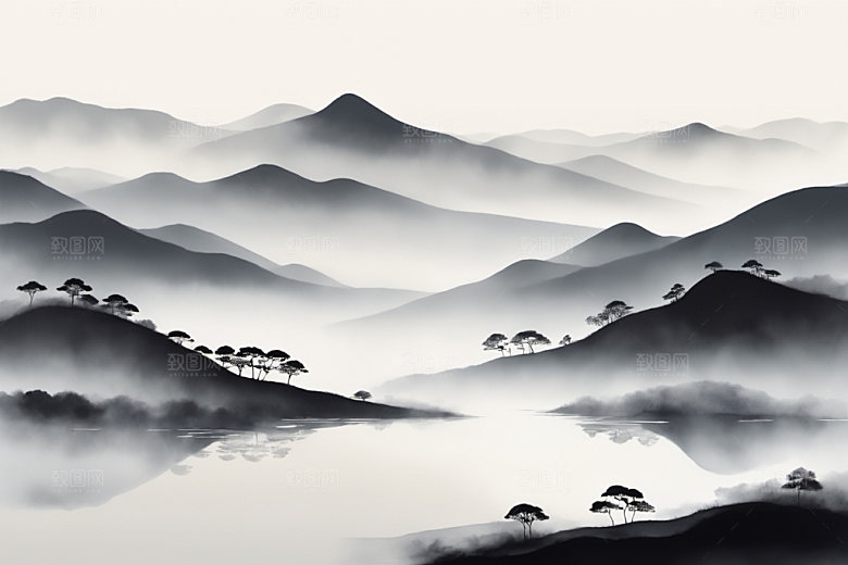 水墨山水国画装饰画