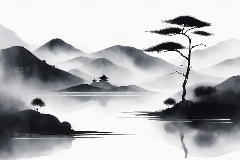 水墨中国风细腻装饰画
