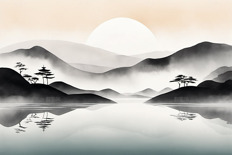 水墨山水中国风装饰画