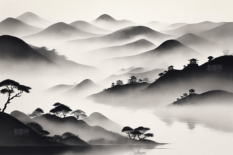 水墨山水细腻装饰画