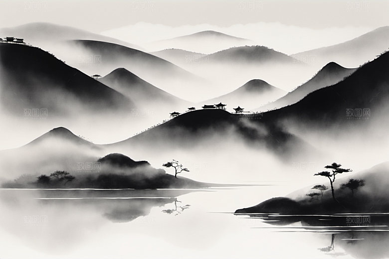 水墨唯美山水装饰画