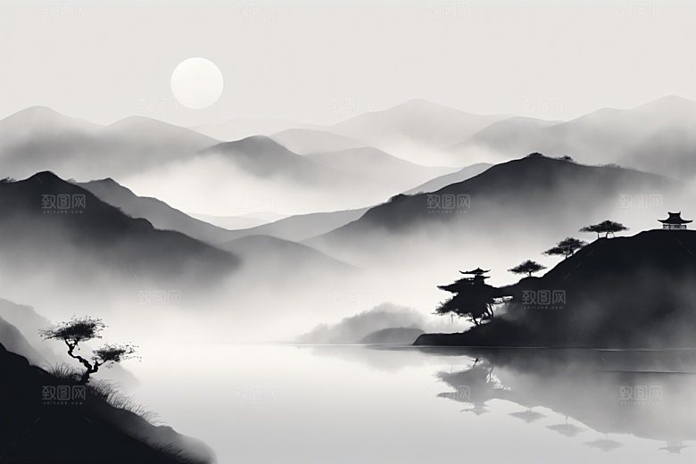 水墨写意山水装饰画