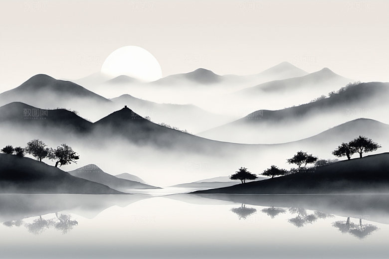 水墨唯美细腻装饰画