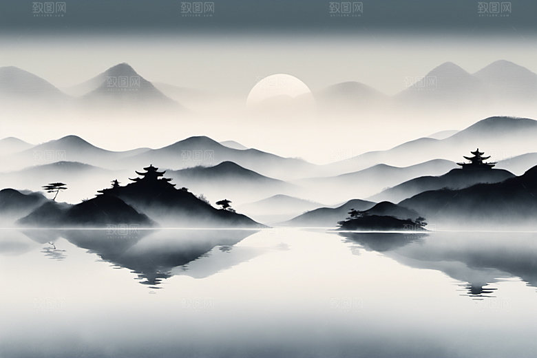 水墨山水意境装饰画