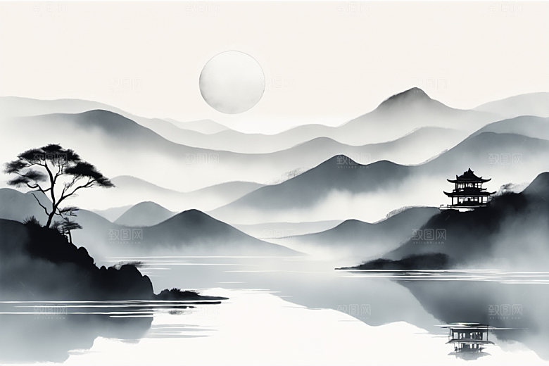 水墨山水唯美装饰画