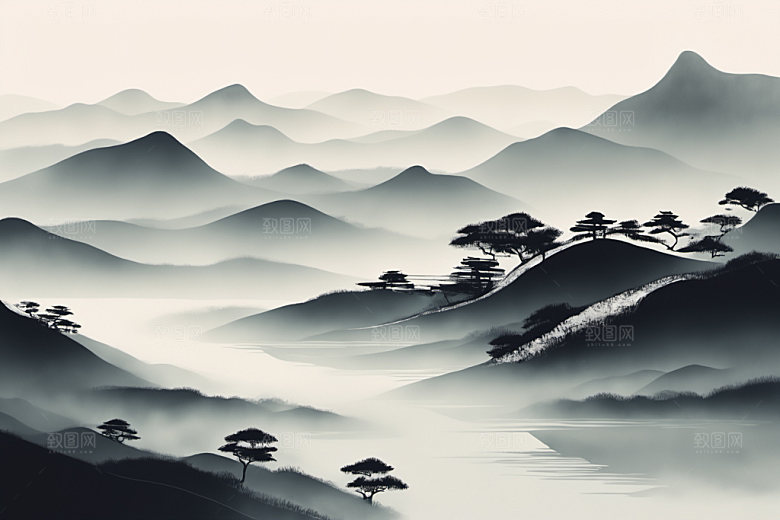 水墨中国风细腻装饰画