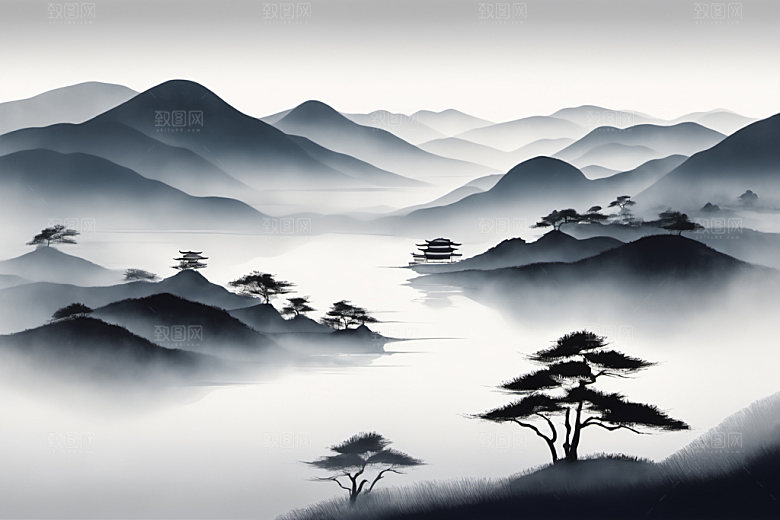 水墨唯美山水装饰画