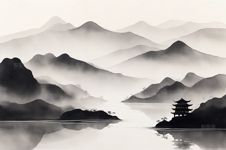 水墨唯美细腻装饰画