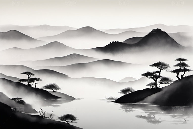 水墨唯美山水装饰画