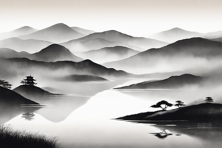 水墨细腻山水装饰画