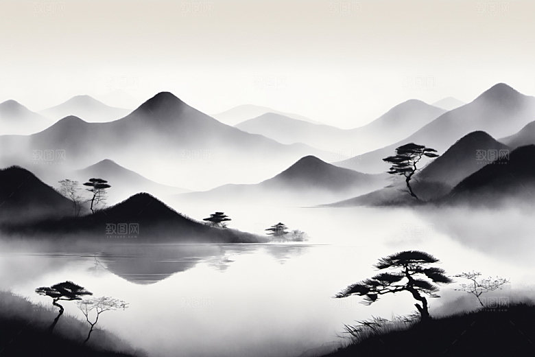 水墨唯美国画装饰画