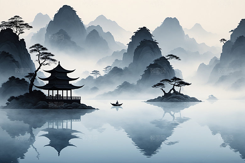 水墨山水国画装饰画