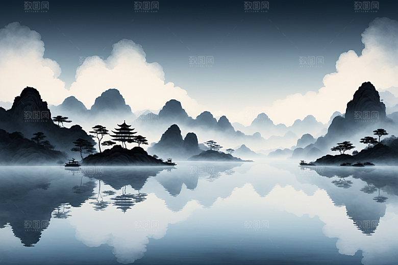 水墨国画山水装饰画