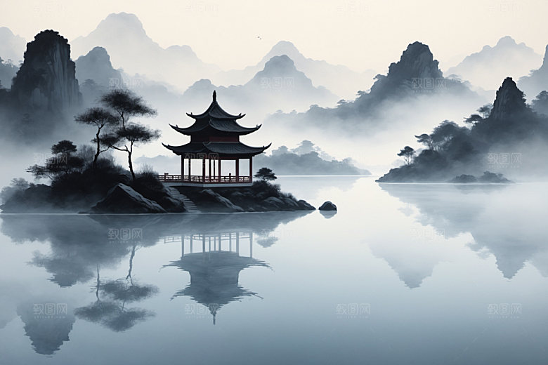 水墨山水细腻装饰画