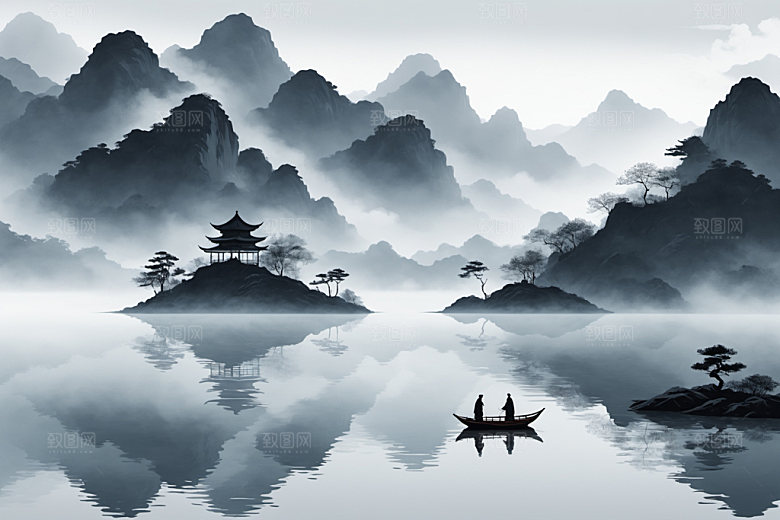 水墨中国风细腻装饰画