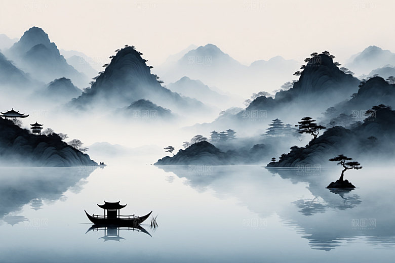 水墨山水细腻装饰画