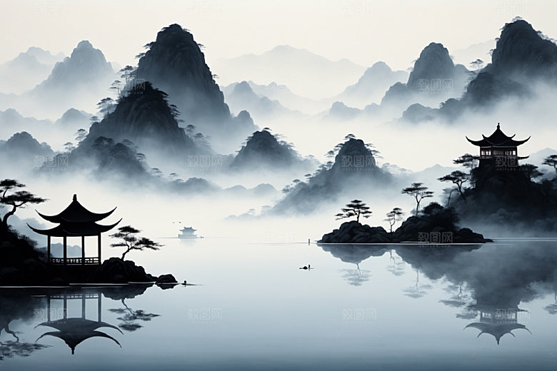 水墨山水细腻装饰画