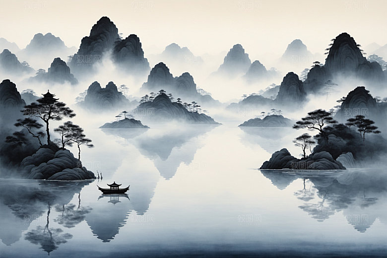 水墨唯美山水装饰画