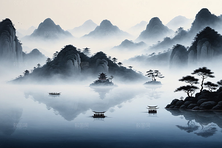 水墨山水唯美装饰画