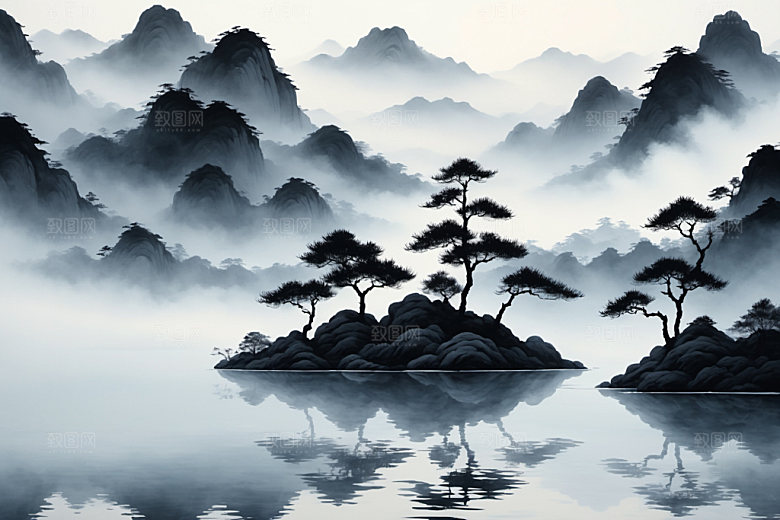 水墨唯美细腻装饰画