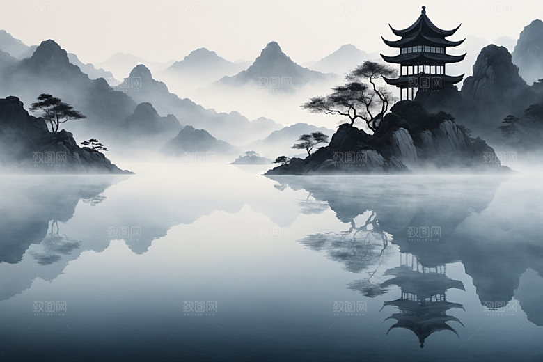 水墨唯美细腻装饰画