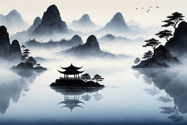水墨写意唯美装饰画