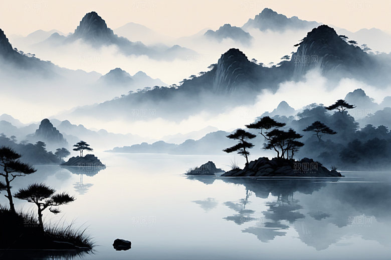 水墨山水细腻装饰画