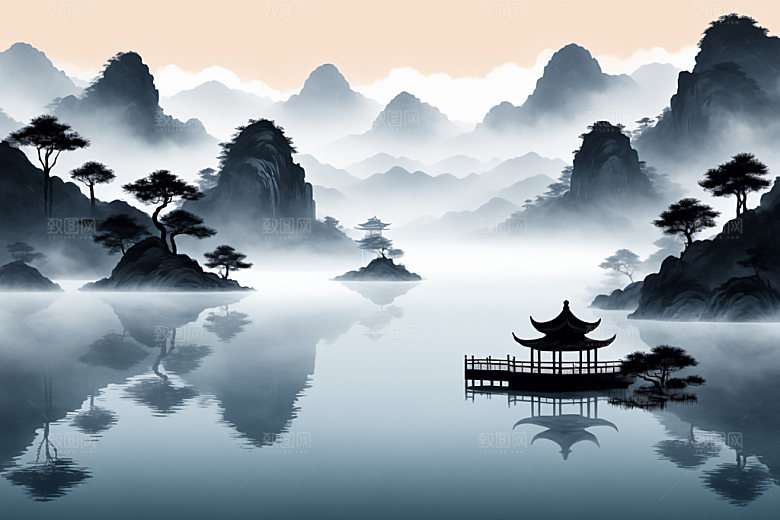 水墨中国风细腻装饰画
