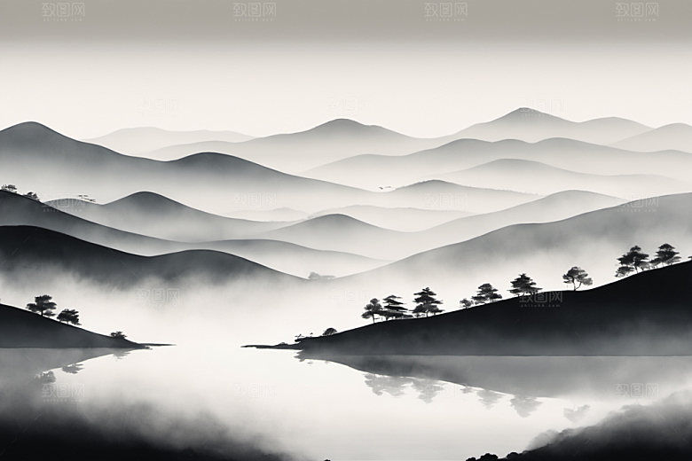 水墨山水唯美装饰画