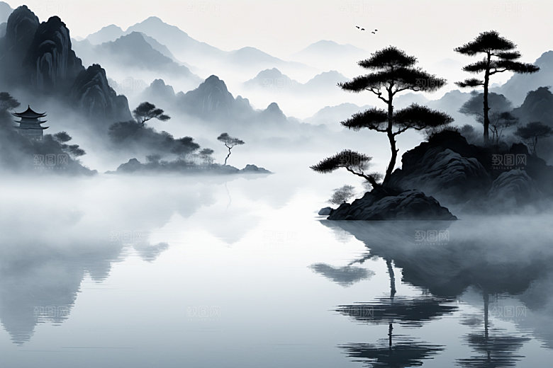 水墨中国风细腻装饰画