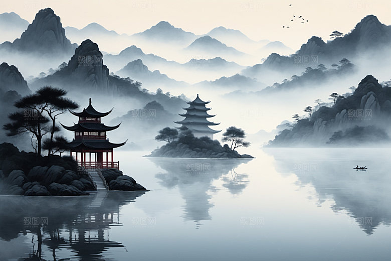 水墨写意唯美装饰画