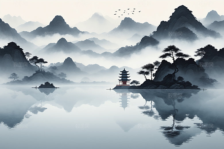 水墨唯美国画装饰画