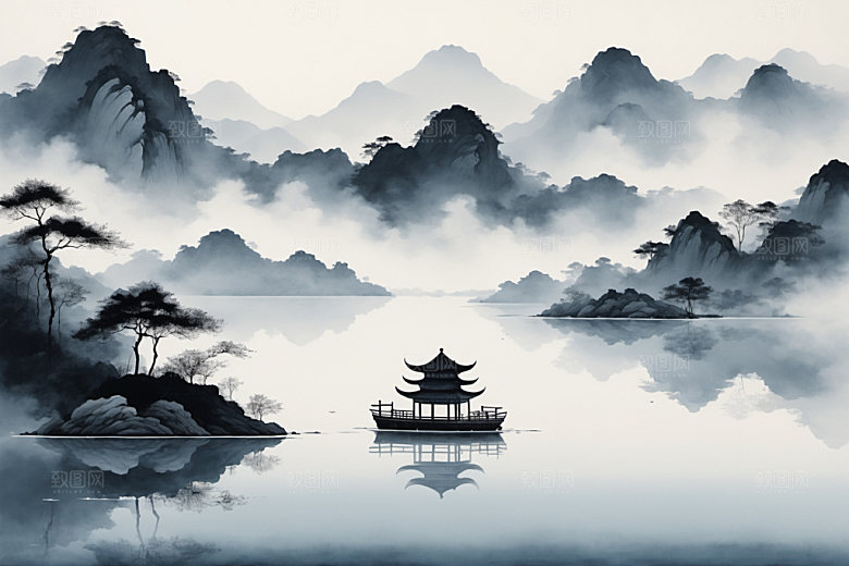 水墨细腻山水装饰画