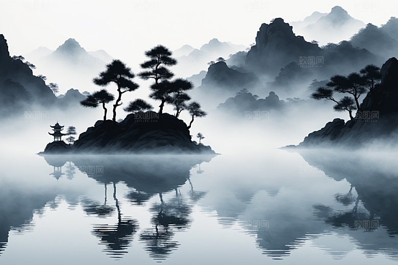 水墨细腻山水装饰画