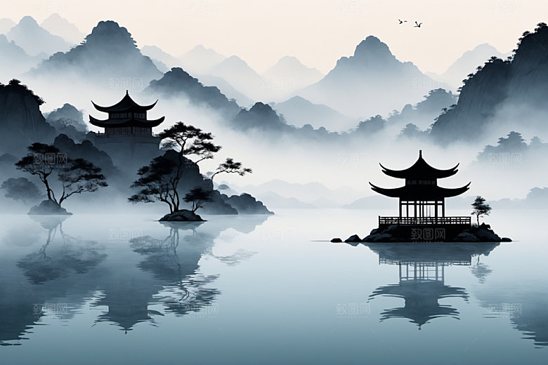 水墨细腻唯美装饰画