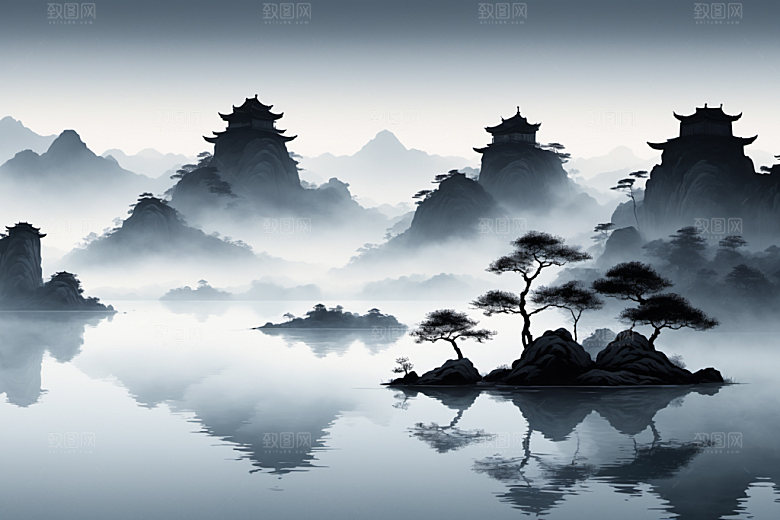 水墨细腻山水装饰画