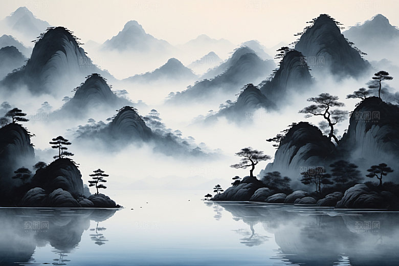 水墨唯美细腻装饰画