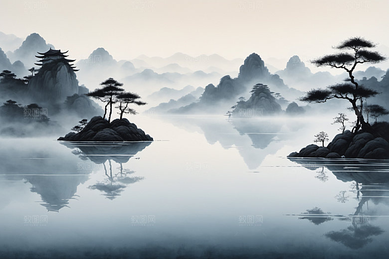 水墨意境山水装饰画
