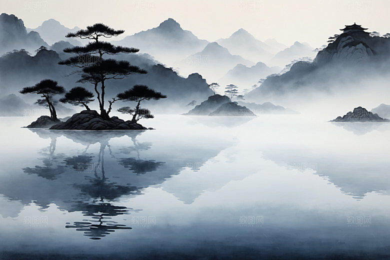 水墨山水细腻装饰画