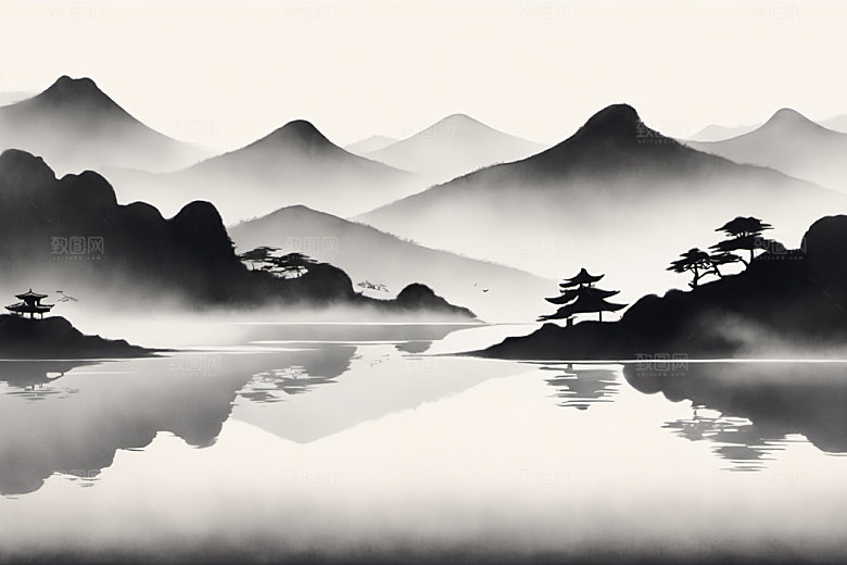 水墨唯美山水装饰画