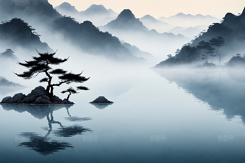 水墨山水国画装饰画