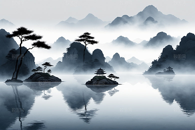 水墨唯美细腻装饰画