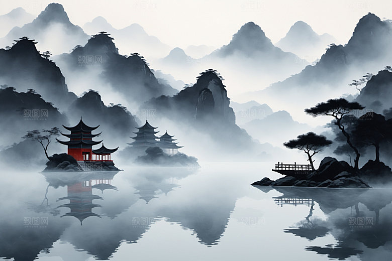 水墨细腻国画装饰画