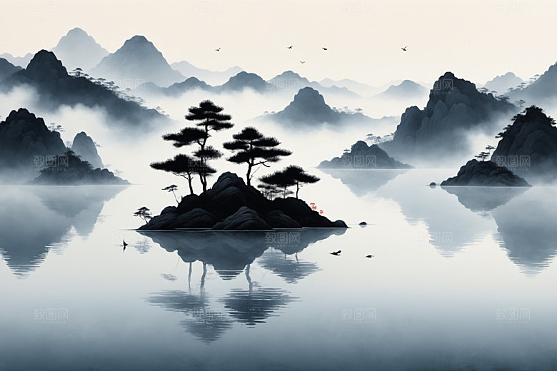 水墨山水唯美装饰画